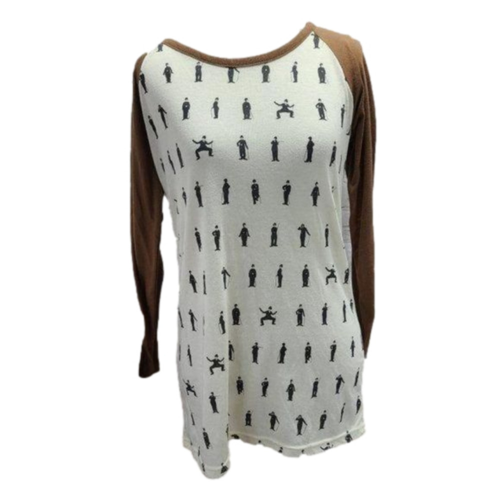 kira white shirt with brown sleeves